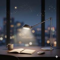 Lámpara de Escritorio LED Minimalista de Doble Brazo con Atenuador Táctil y Anillo de Luz para Oficina - Diseño en Aleación de Aluminio Gris