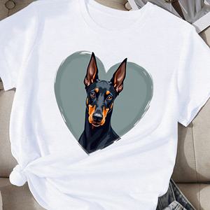 เสื้อยืด Doberman pinscher หัวใจสำหรับผู้หญิงสบายพอดีพิมพ์บนผ้าถักโพลีเอสเตอร์ - Product Image 3
