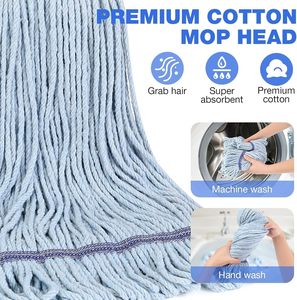 Recambio de cabezal de fregona de algodón reutilizable de alta resistencia para venta al por mayor de fábrica, mini fregona autoescurrible duradera para uso comercial e industrial en suelos húmedos. - Product Image 6