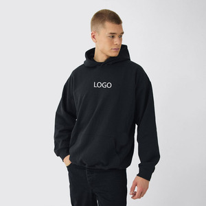 Wholesale 100% Cotton French Terry Hoodies for Men Custom Logo Embroidered 500g Thick Comfortable Loose Fit Solid Black Winter - Product Image 1