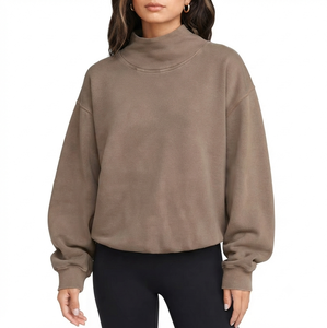 Sweat-shirt classique pour femme, col montant oversize, en coton riche, manches longues, confortable, pull décontracté - Product Image 1