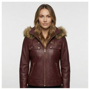 Pakistan 2025 veste en cuir d'hiver pour femmes casquette de fourrure attacher avec veste Logo personnalisé vestes en cuir pour dames en cuir personnalisé - Product Image 1