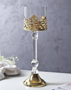 Gold Crown Candle Stand with Crystal Stem and <b>Glass</b> Holder for Home Decoration - Product Image 4