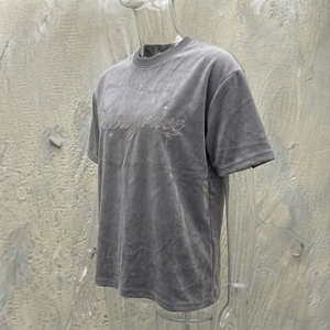 T-shirt à manches courtes surdimensionné brodé Snowgrace pour homme, décontracté, en tricot, col rond, motif de lettres sur le devant, gris - Product Image 4