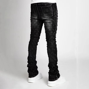 Fabricante de Jeans al por Mayor, Jeans Cargo de Estilo Urbano para Hombre, Jeans Rectos Apilados, Pantalones de Mezclilla para Hombre, Jeans con Adornos de Diamantes para Hombre - Product Image 2