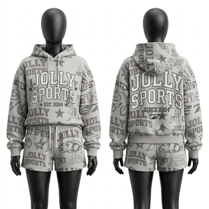 Ensemble sweat à capuche et short en molleton de coton et polyester premium pour femme, noir, streetwear, impression sérigraphique, logo personnalisé - Product Image 3