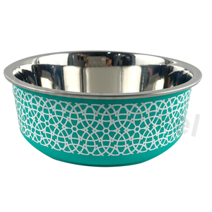 Tazón para Mascotas de Acero Inoxidable con Patrón Geométrico Color Verde Azulado, Diseño Moderno Antideslizante para Perros - Product Image 1