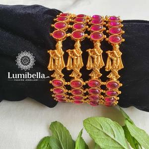 Gold Plated <b>Copper</b> Pearl <b>Bangles</b>-Ethnic Geometric Pyramid Design for Engagement - Product Image 2