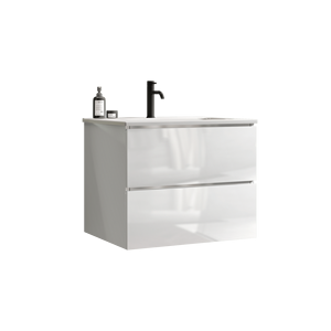 Moderno 24 \ "lavello da bagno lavabo bianco lucido in ceramica lavello con un rubinetto grande portaoggetti bagni vanità Pre-assemblati - Product Image 6