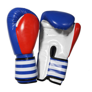 Gants de boxe respirants en similicuir bleu Econex avec accents rouges pour la fermeture, entraînement complet des doigts pour adultes - Product Image 6