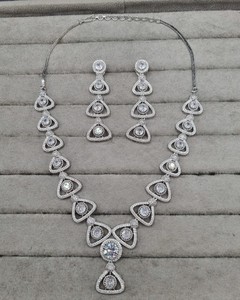 LucentArts Triangle Geometric AD <b>Crystal</b> Necklace <b>Set</b> Elegant White Round Stone Bridal Wedding Jewelry <b>Set</b> for Women's Wholesale - Product Image 2