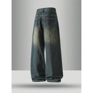 Jean droit pour homme, style vintage moderne, effet usé léger, écologique et respirant, tendance mode streetwear hiver - Product Image 3