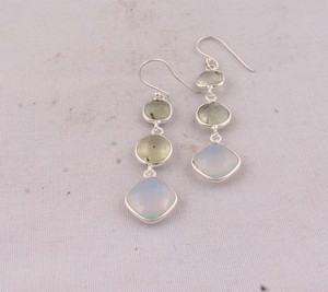 Natural Prehnite & Opalite Multi-Stone <b>Earrings</b> 925 Sterling Silver Faceted Gemstone Triple Drop <b>Earrings</b> <b>Handmade</b> Wholesale - Product Image 2