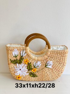 Handmade Natural Rattan <b>Clutch</b> <b>Bag</b> Mini Bucket <b>Bag</b> Canvas Cotton Lining Zipper Closure Letter Water Hyacinth Beach <b>Bag</b> - Product Image 3