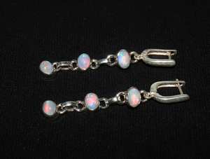 Boucles d'oreilles pendantes en argent sterling avec opale de feu éthiopienne, design cabochon, bijoux artisanaux en pierres précieuses naturelles - Product Image 5