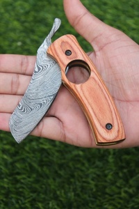Cuchillo plegable de bolsillo de acero inoxidable hecho a mano con mango de madera de naranjo, punta de gota, grado industrial, juego combinado con varilla de afilar, venta al por mayor - Product Image 5