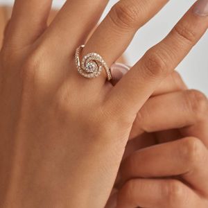 Anillo de Boda de Moissanita Tallada en Oro Blanco y Oro Rosa de 14k para Mujer, Anillo de Compromiso Lindo RITZIN RIH3351, Regalo de Aniversario - Product Image 1