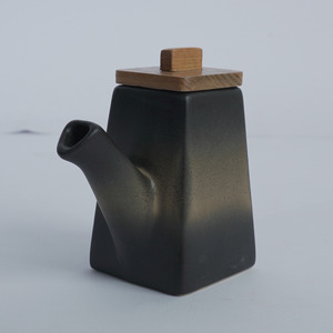 Agung Keramik D-1228 Black Reactive Glaze Ceramic Soy <b>Sauce</b> <b>Pot</b> 200ml with Wooden Lid for Restaurant Hotel Tableware Serving - Product Image 2