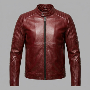 Blouson en cuir matelassé bordeaux personnalisé pour homme, coupe ajustée, style motard, en peau de mouton souple, vêtements d'extérieur, fournisseur en gros - Product Image 1
