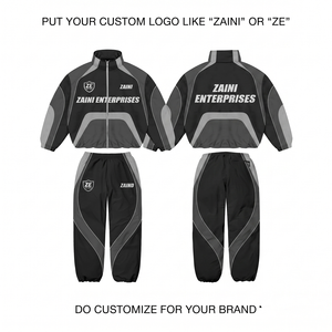 ZAINI 300g Premium Polyester/Nylon Taslon Windbreaker Suit Black Gray Contrast Paneled Custom Logo Embroidery Heat-Transfer Men - Product Image 1
