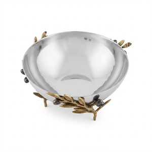 Bol de service décoratif classique en métal doré, fait main, en acier inoxydable, avec support en laiton en forme de branche, pour mariage et maison - Product Image 3