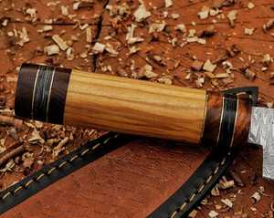 Best Supplier Cooking Personalized Santoku Chef <b>Knife</b> Sharp Handmade Damascus Steel Serrated Edge Wooden Handle Leather Sheath - Product Image 4