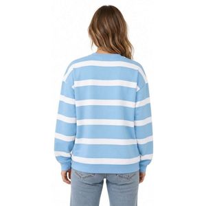 Sudaderas de Algodón para Mujer con Rayas Horizontales Azules, Cuello Redondo, Felpa Francesa, Transpirables, para Uso Diario Informal - Product Image 3