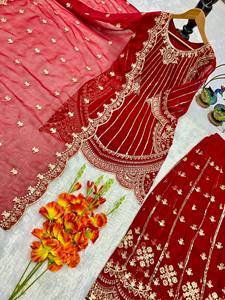 Elegante Traje Sharara Fendy de Seda con Bordado y Lentejuelas, Dupatta con Borde de Encaje, Ropa Festiva para Bodas para Mujer - Product Image 5