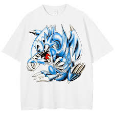 2026 Custom Logo Heavyweight Cotton T-Shirt <b>Men's</b> Streetwear White Tee with Large Blue Mecha Dragon Graphic. - Product Image 2