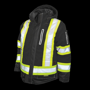 Veste de travail haute visibilité pour homme avec capuche, bandes réfléchissantes, imperméable, en polyester, pour l'hiver, fermeture éclair - Product Image 1
