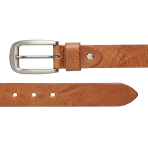 Cinturón casual para hombre de cuero genuino de grano completo, hecho a mano con acabado de alta calidad, con elegante hebilla de latón intercambiable. - Product Image 5