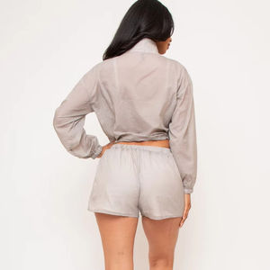 Conjunto corto de dos piezas con capucha de nailon personalizado al por mayor - Product Image 6