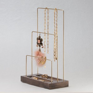 Modern Metal Jewelry Display Organizer With <b>Wooden</b> Base For Necklaces Earrings Rings And Bracelet Storage Organization - Product Image 1