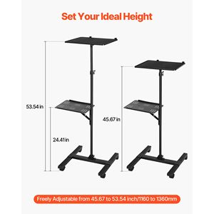 Adjustable Height 33.86 53.54 Inch <b>Projector</b> <b>Stand</b> with 2 Shelves Laptop Floor <b>Stand</b> with I Beam Frame Table <b>Projector</b> Mounts - Product Image 4