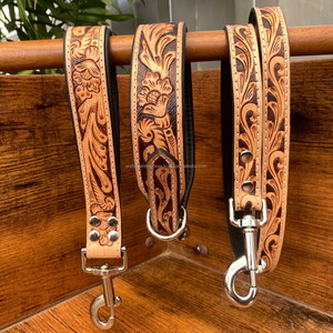 Personalized Pet Accessories Hand Tooled Leather Dog Collars Luxury Genuine Leather Pet Leash Cowhide Dog Training Traffic Lead - Product Image 5