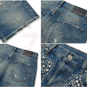 Fabricante Mayorista de Shorts de Mezclilla Lavada para Hombre con Pedrería, Shorts de Jean de Algodón Pesado, Moda Urbana, Producción Privada Personalizada - Product Image 5