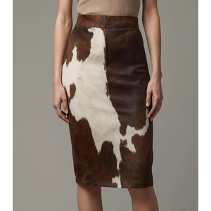 Falda de cuero genuino con pelo de vaca para mujer, falda de patchwork de cuero con pelo, cintura alta, pieza de moda de diseño único - Product Image 3