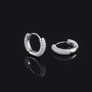 Luxury 925 <b>Silver</b> <b>Huggie</b> Earrings With Round Brilliant Cut Diamond Micro Insert Unisex Everyday Wear Style - Product Image 3