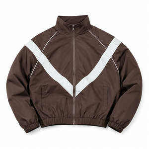 Blouson de motard marron personnalisé pour homme, coupe-vent, fermeture éclair, col montant sportif, idéal pour l'automne, coupe droite, en polyester - Product Image 1