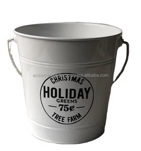Seau rond en étain blanc galvanisé avec design tendance parfait pour les célébrations abordables et la décoration de cadeaux pour la maison - Product Image 1