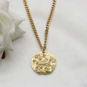 Collar con Colgante del Zodiaco en Plata de Ley 925 Chapado en Oro, con Circonitas Incrustadas, Cadena con Moneda, Joyería para Regalo de Aniversario - Product Image 1