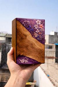 Wooden Resin Dried Flower Memorial Urn Cremation Keepsake <b>Box</b> Purple <b>Floral</b> Ashes Holder for Home Remembrance - Product Image 2