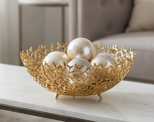 Ensemble de bols décoratifs en métal doré de qualité supérieure, motif feuille sculptée, faits à la main, décoration glamour pour la maison, centre de table pour les fêtes - Product Image 6