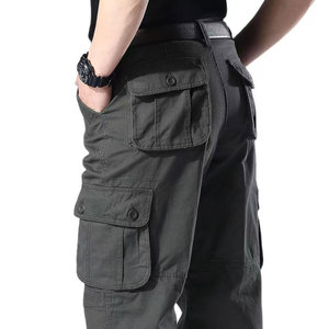 Pantalon cargo pour homme, taille élastique, plusieurs poches, en toile, coupe droite, respirant, poids moyen, style vêtements de travail - Product Image 2