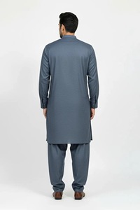 Kurta en coton bleu pour homme, manches longues, couleur unie, coupe classique, décontracté, pour tous les jours, longueur cheville, col chemise, style Inde Pakistan - Product Image 2