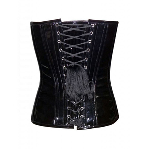 Corsé de Cuero Sintético PU para Mujer, Negro con Rayas Moradas, Cierre de Gancho y Ojo, Faja Moldeadora de Control Firme - Product Image 2
