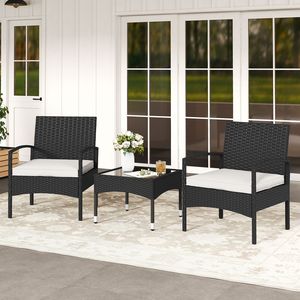 Conjunto de Bistro para Patio de 3 Piezas, Sillas y Mesa de Ratán con Cojines, Muebles de Exterior para Terraza, Patio y Jardín, Fácil Montaje - Product Image 3