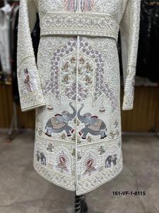 Mens Ethnic Wear Ivory Silk Sherwani for Wedding Varmala Ceremony with Multicolor Resham Embroidery Glass <b>Beads</b> and Micro Sequin - Product Image 3