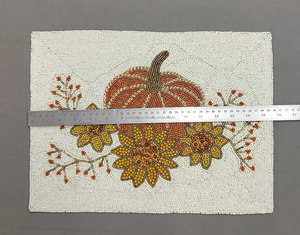 Luxury Hand <b>Beaded</b> Pumpkin <b>Placemat</b> with Floral Harvest Design Handmade Seed Bead Table Mat Thanksgiving Fall Decor - Product Image 4