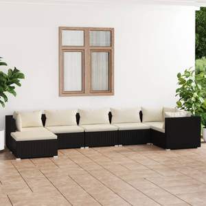 Ensemble de salon de jardin en rotin PE noir et crème avec structure en acier thermolaqué et tissu - Product Image 1